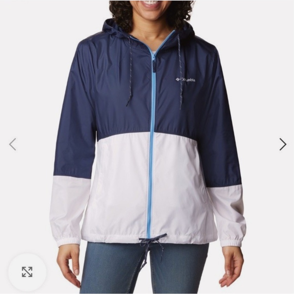 Columbia Women's Navy and White Windbreaker hooded Jacket Size Medium
